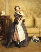 Gustave Leonard de Jonghe Jeune mere et ses enfants dans un salon USA oil painting artist